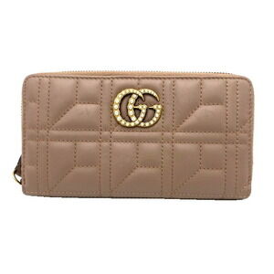 GUCCI GG Marmont Zipper Long Wallet Pink Beige
